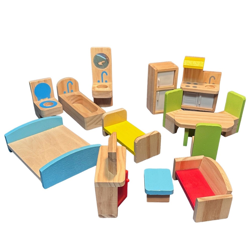 Melissa & Doug Wooden Hi Rise Dollhouse Furniture Set 15 Piece Lot